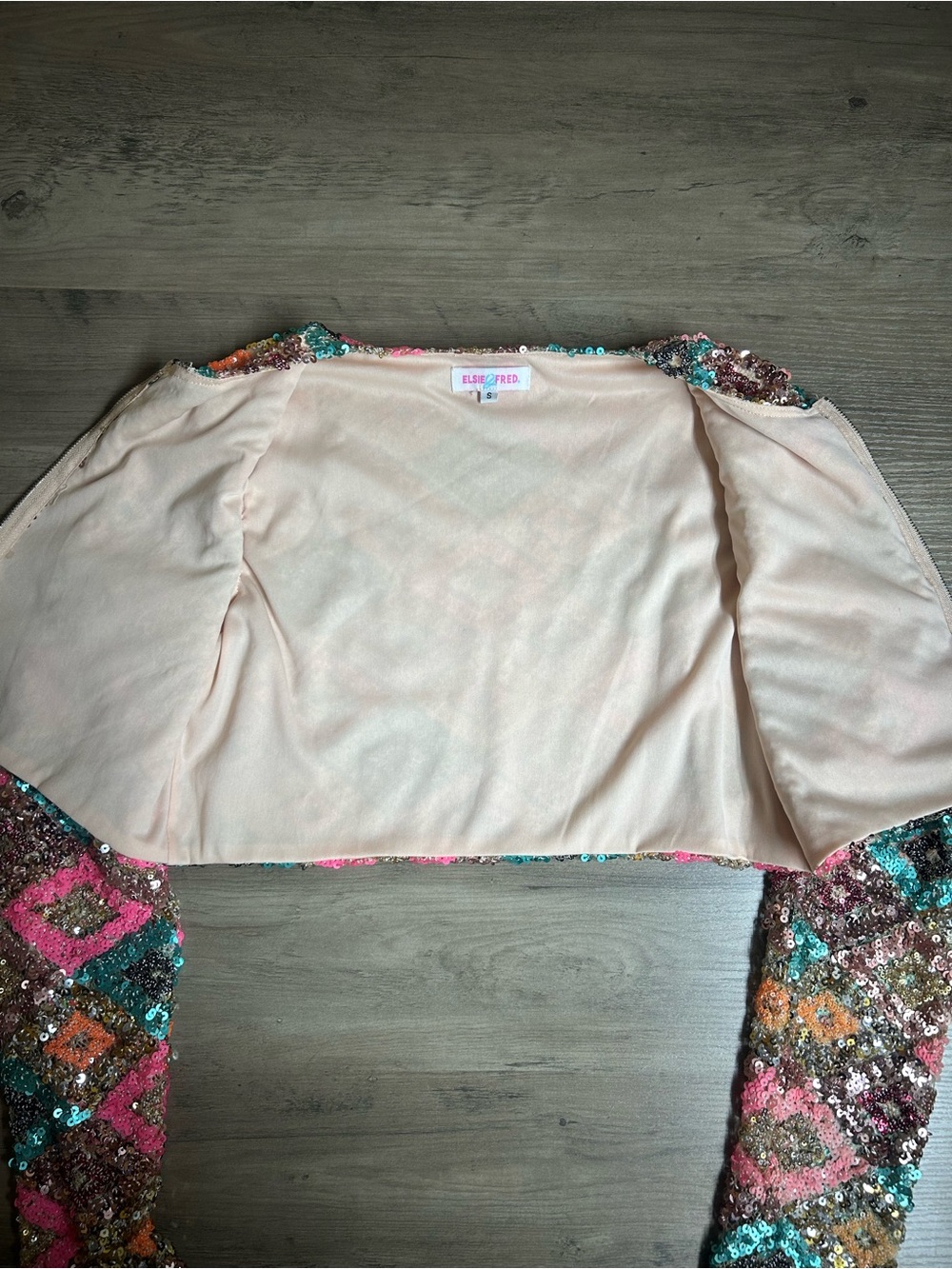 Elsie & Fred Pink Multicolor Cropped Sequin Party Jacket - Picture 6 of 7